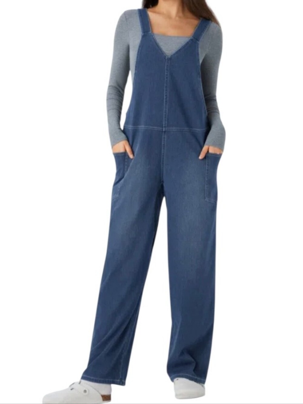 Halara Flex Denim Blue Women's Wide-Leg Overalls - L.        U12